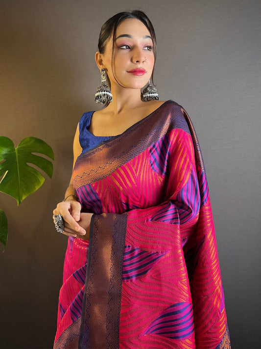 Rani Tussar Silk Zari Weaving Ikkat Pattu Saree