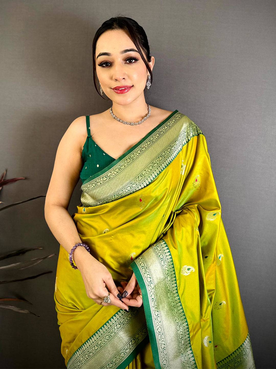 Lime Yellow Heritage Gadwal Silk Pattu Saree