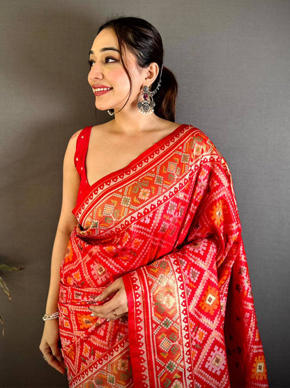 Stylish Red Soft Silk Patola Weaving Pattu Saree