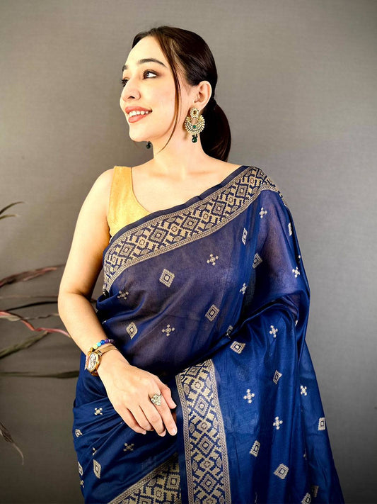 Royal Blue Soft Katan Thread Work Pattu Saree