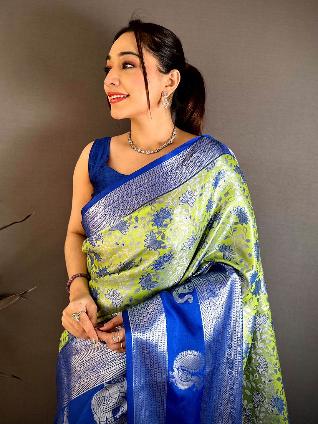 Lime Green Dharmavaram Double Ikkat Pattu Saree