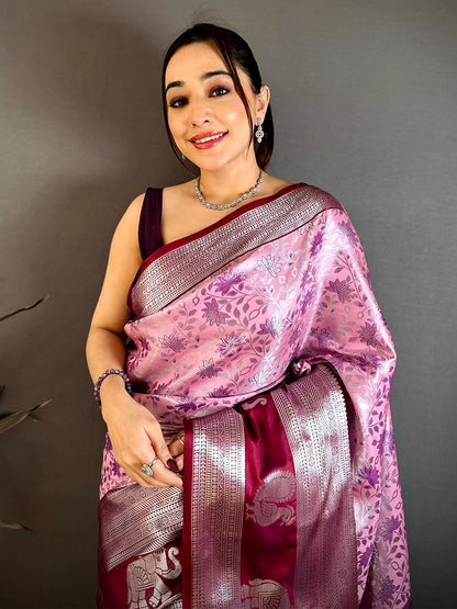 Baby Pink Dharmavaram Double Ikkat Pattu Saree