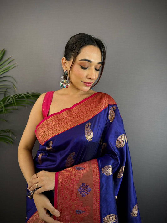 Purple Meenakari Butti Soft Gadwal Silk Pattu Saree