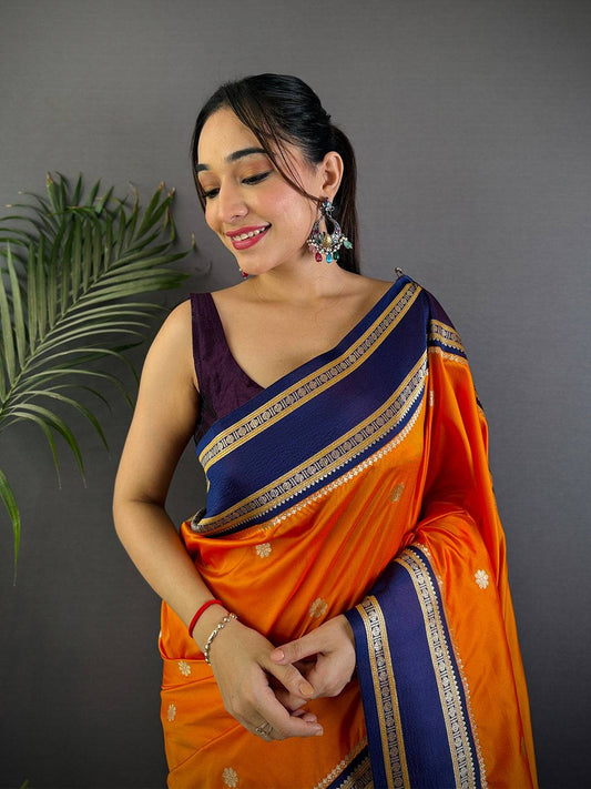Orange Soft Silk Floral Butta Pattu Saree