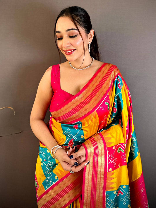 Artisan Silk Multi Ikkat Patola Weaving Pattu Saree