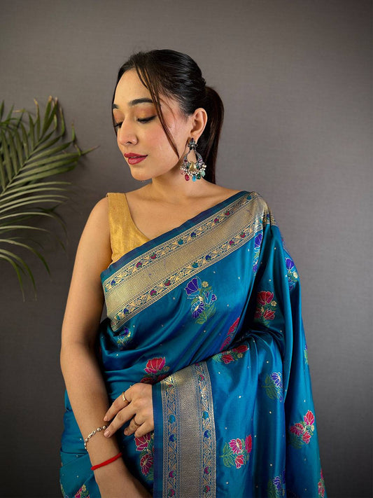 Sky Soft Silk Flowerport Minakari Pattu Saree