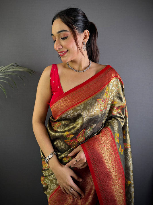 Radiant Butterfly Gold Zari Dharamavaram Silk Pattu Saree
