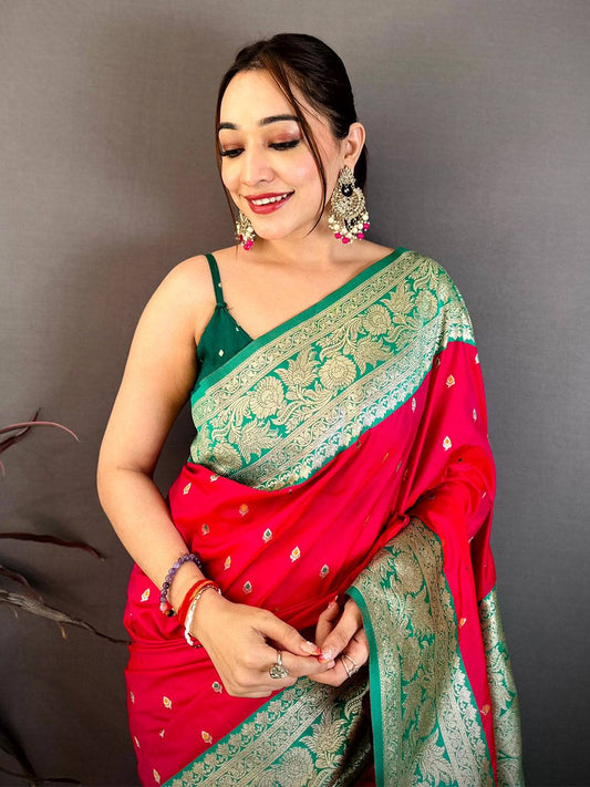 Bright Pink Soft Silk Kanjivaram Pattu Saree