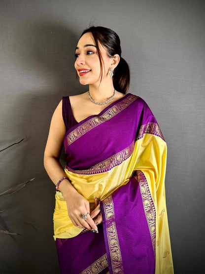 Lime Yellow Gadwal Pure Soft Silk Pattu Saree