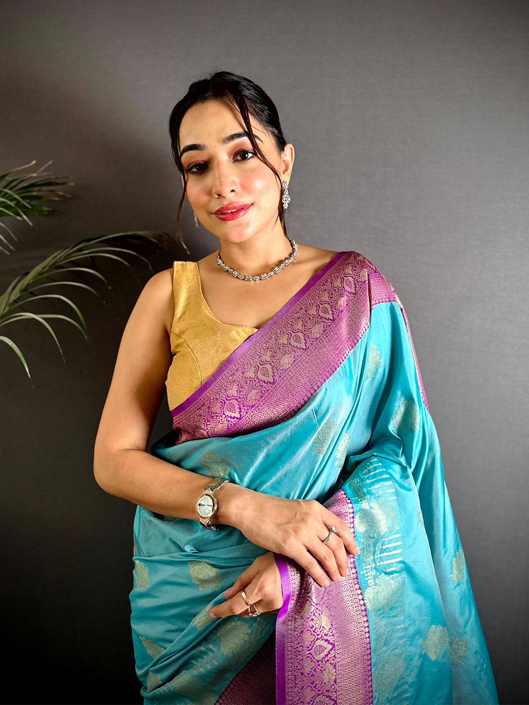 Soft Silk Bali Jewellery Zari Butta Pattu Saree