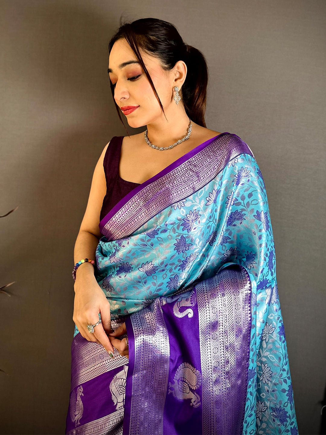 Sky Blue Dharmavaram Double Ikkat Pattu Saree