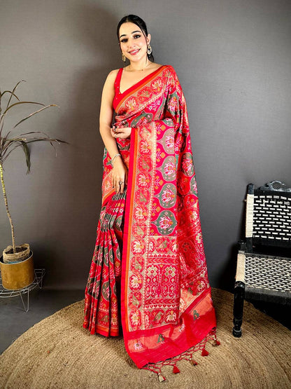 Red Patola Weave Soft Semi Silk Pattu Saree