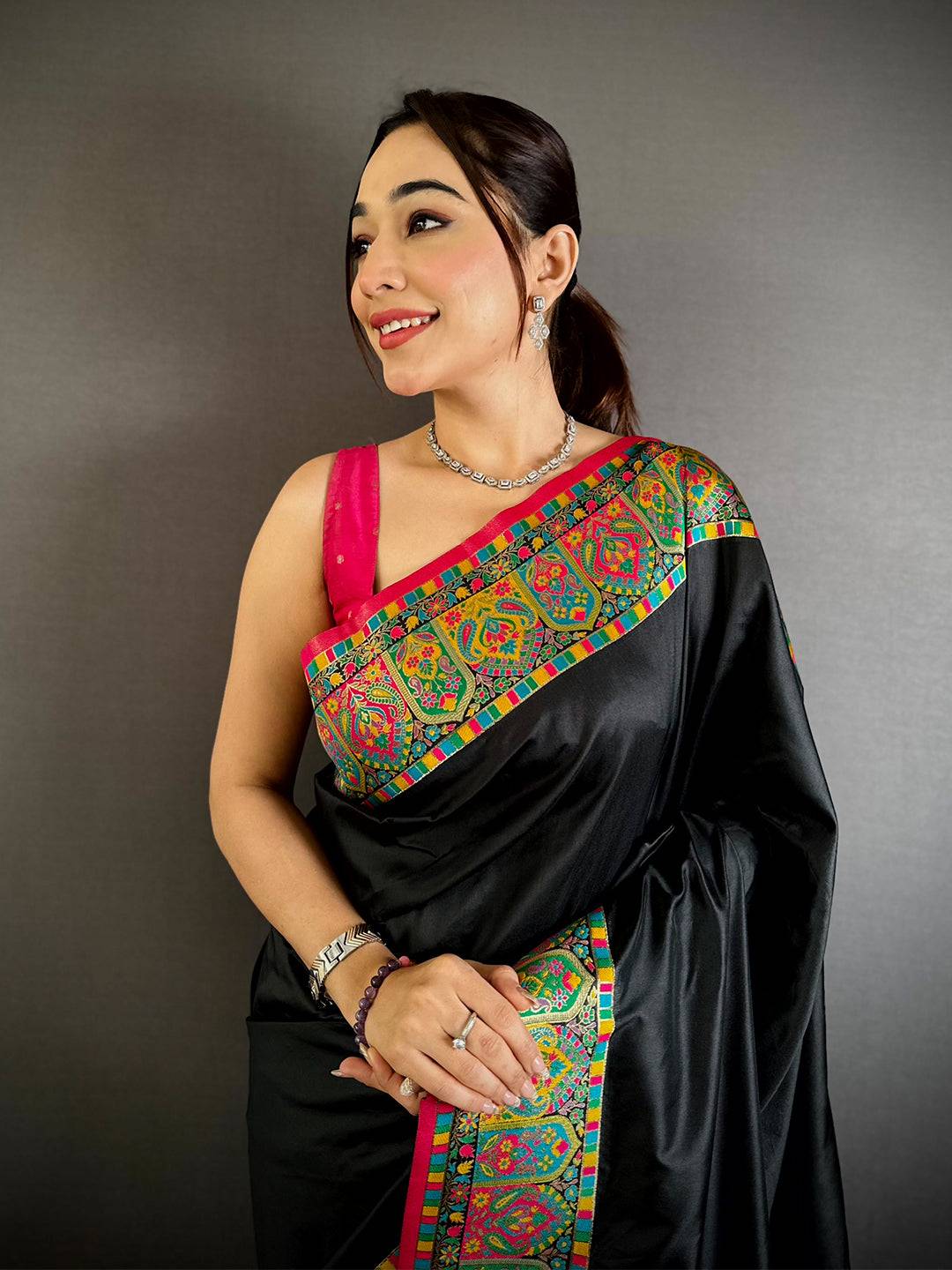 Opulent Minakari Pashmina Soft Silk Pattu Saree