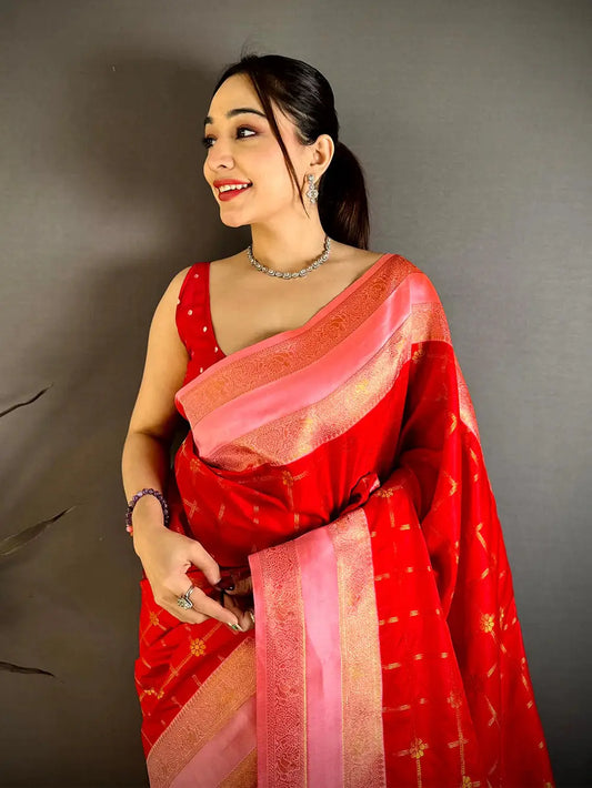 Red Check Weave Gadwal Pattu Saree