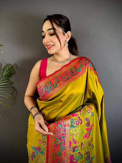 Green Soft Semi Silk Minakari Weave Pattu Saree