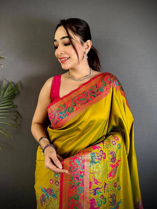 Green Soft Semi Silk Minakari Weave Pattu Saree