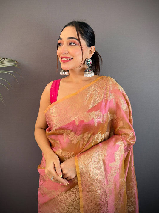 Rust Radiant Dual Tone Tissue Silk Pattu Saree