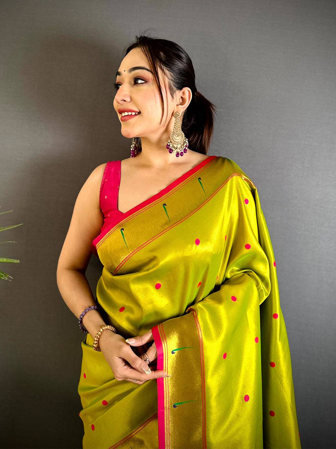 Green Glass Tissue Yevla Paithani Pattu Saree