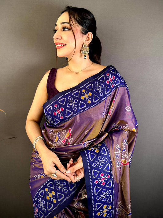 Double Tone Soft Silk Ikkat Border Pattu Saree