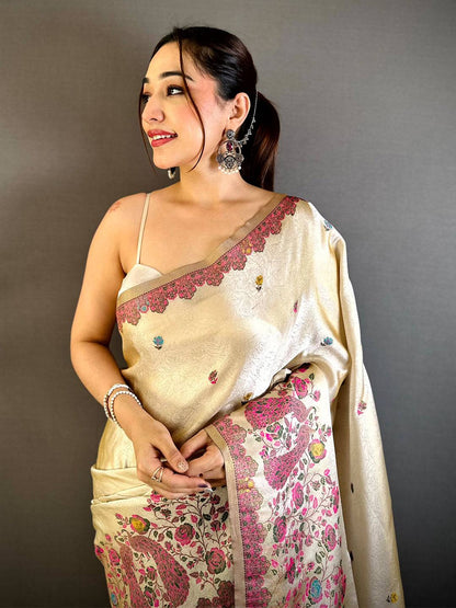 Elegant Paisley Jacquard Zari Weaving Pattu Saree
