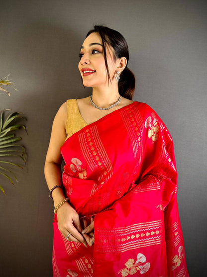 Red Sona Chandi Striped Silk Pattu Saree