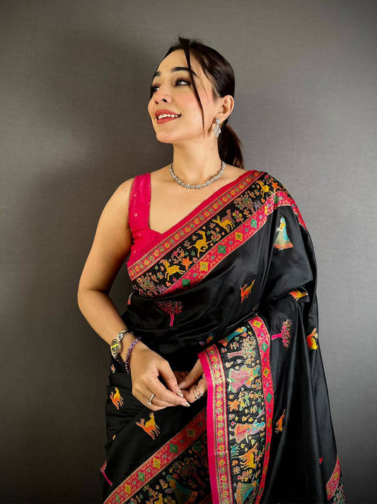 Radiant Kashmiri Pashmina Minakari Pattu Saree
