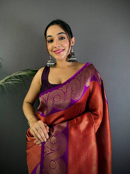 Rust Orange Banarasi Katan Silk Pattu Saree
