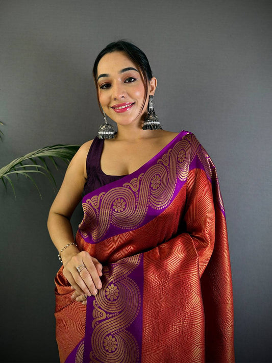 Rust Orange Banarasi Katan Silk Pattu Saree
