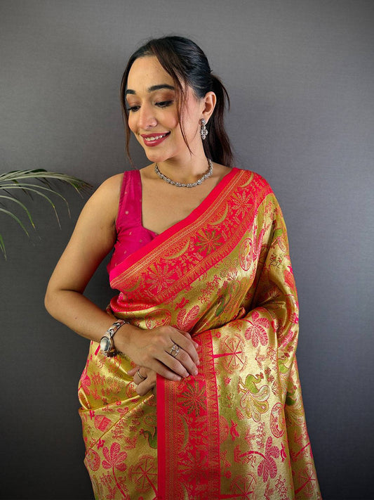 Regal Warli Gold Zari Dharamavaram Silk Pattu Saree