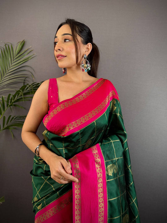 Intricate Paisley Silk Pattu Saree With Radiant Pink Pallu