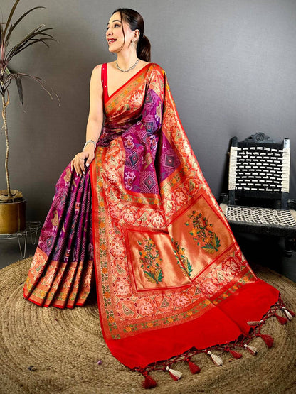 Royal Double Ikkat Patola Kanchi Border Pattu Saree