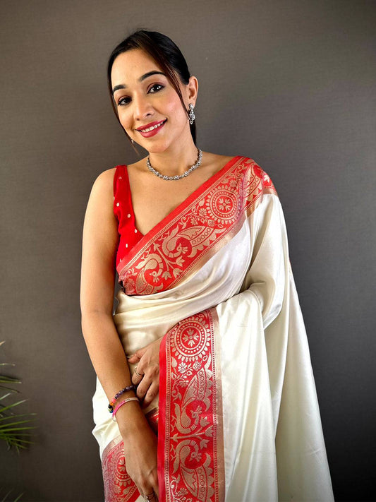 White Soft Silk Yevla Pathani Pattu Saree


