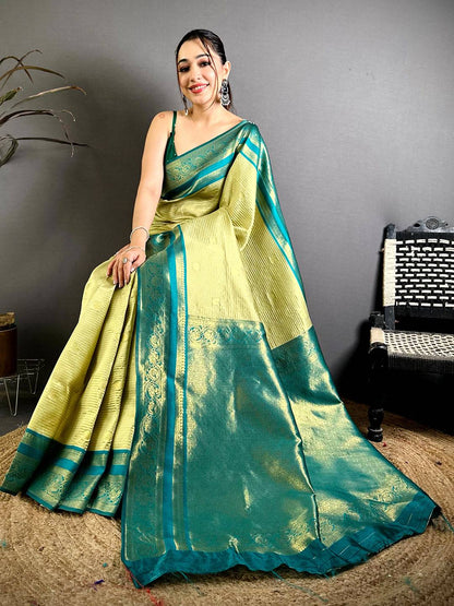 Artisan Banarasi Katan Contrast Border Pattu Saree