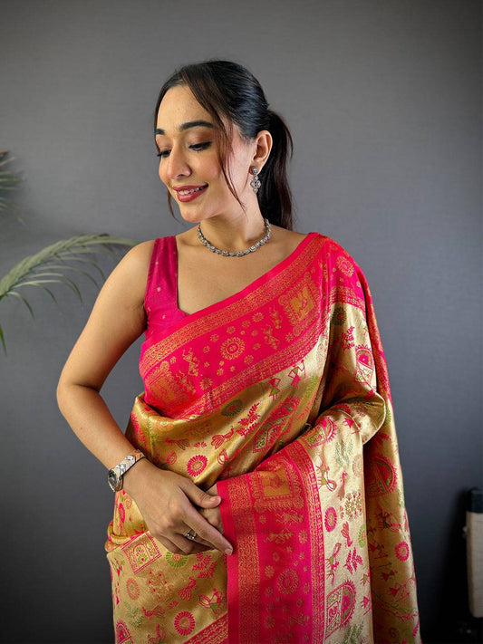 Tradition Warli Gold Zari Dharamavaram Silk Pattu Saree