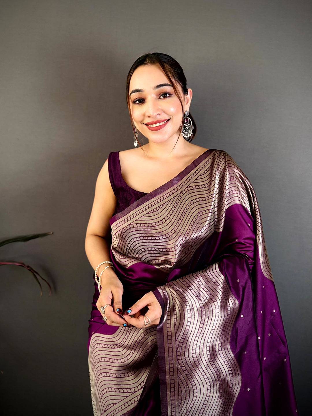 Wine Anmol Zari Banarasi Katan Silk Pattu Saree