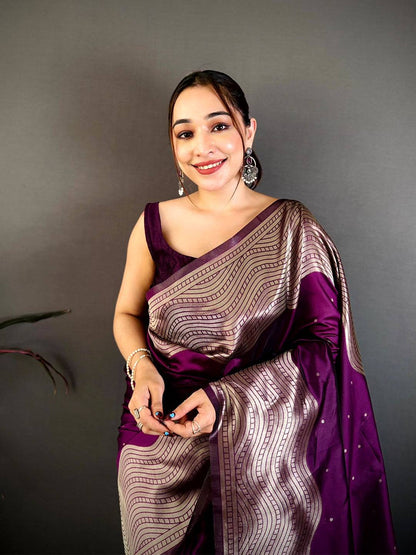 Wine Anmol Zari Banarasi Katan Silk Pattu Saree