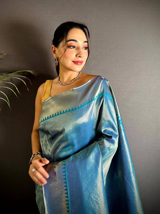Blue Zari Tissue Kanjivaram Silk Pattu Saree