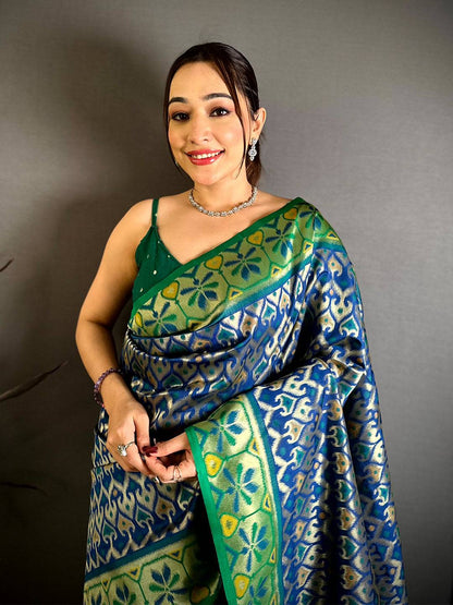 Royal Navy Ikkat Soft Silk Pattu Saree