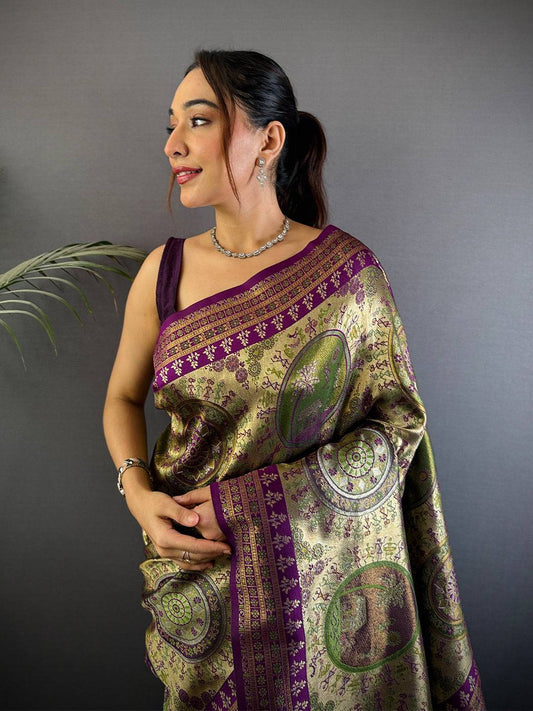 Radiance Warli Gold Zari Dharamavaram Silk Pattu Saree