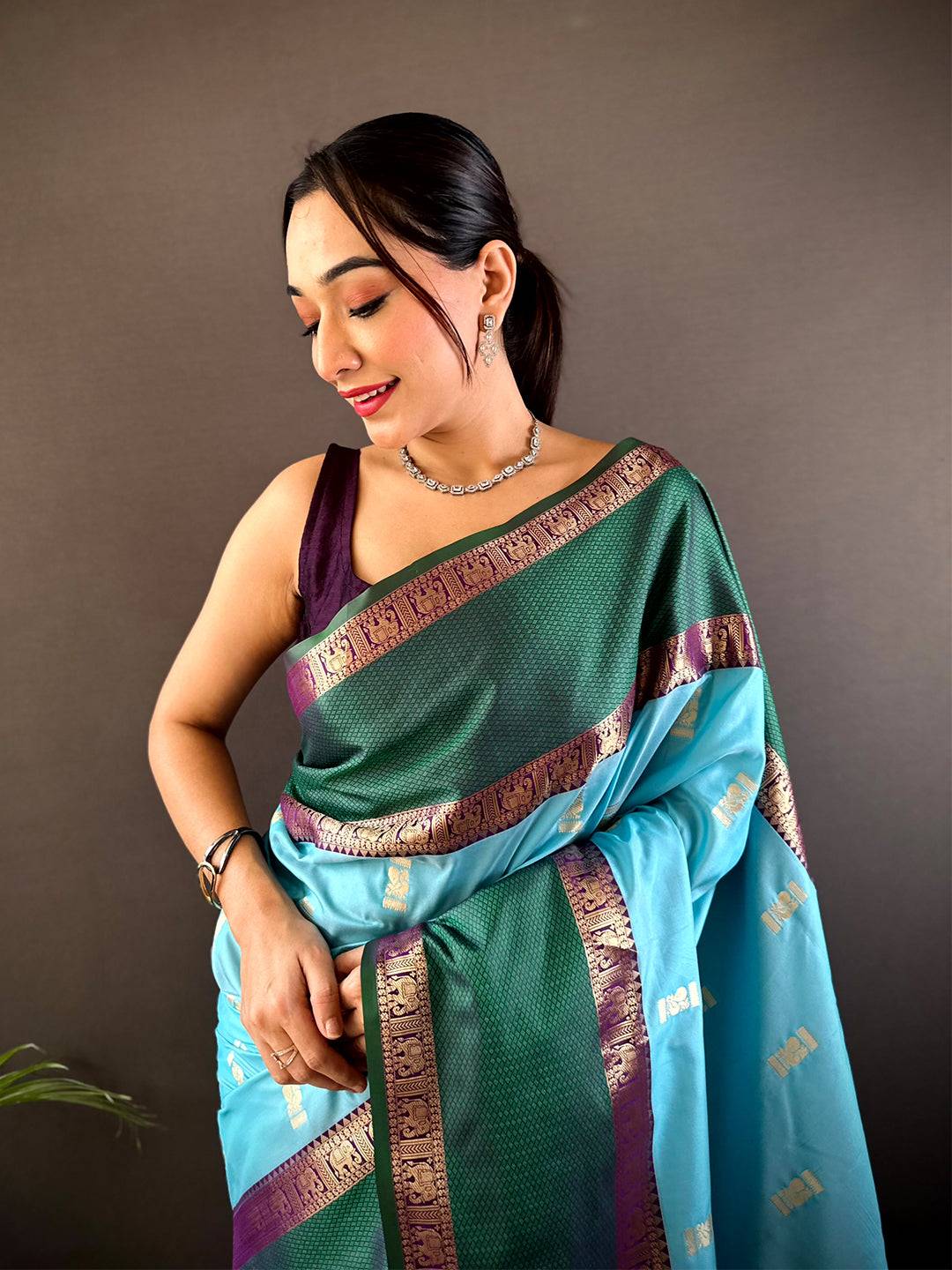 Sky Blue Gadhwal Pure Soft Silk Pattu Saree