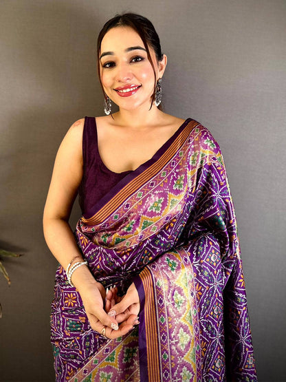 Vibrant Purple Soft Silk Patola Weaving Pattu Saree