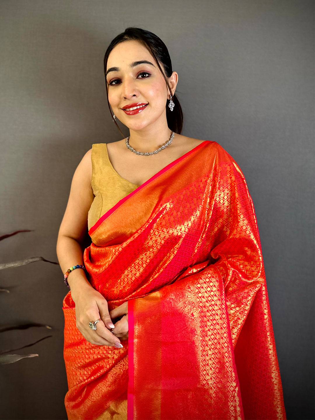 Radiant Orange Kanjivaram Zari Silk Pattu Saree