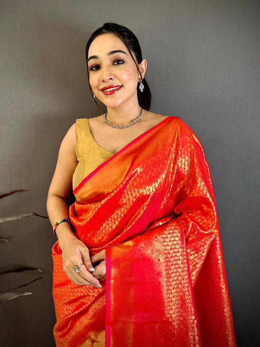 Radiant Orange Kanjivaram Zari Silk Pattu Saree