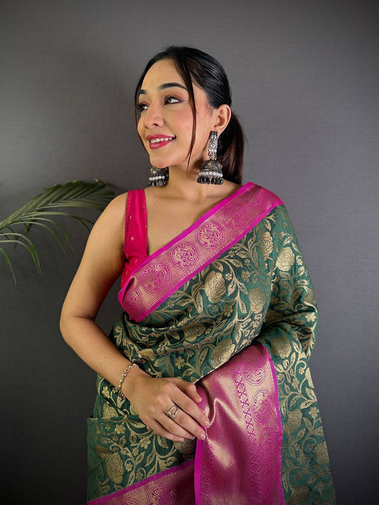 Green Floral Zari Banarasi Kanjivaram Silk Pattu Saree