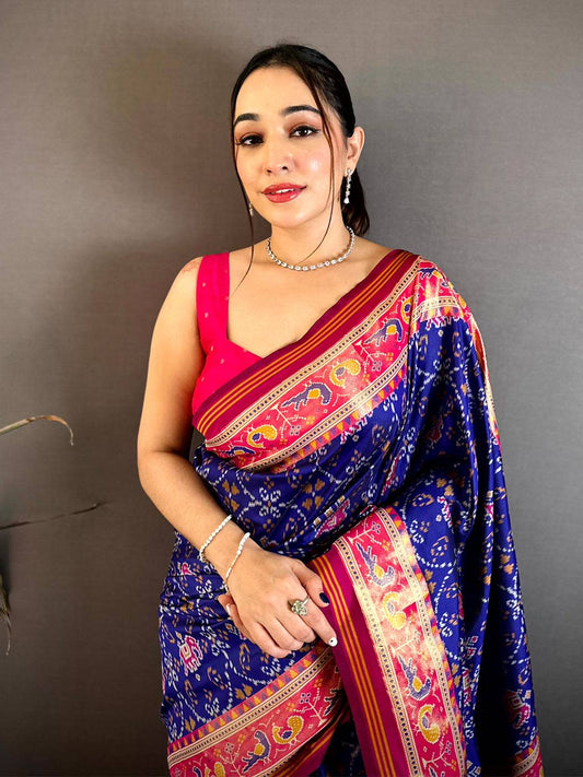 Exclusive Double Ikkat Patola Zari Pattu Saree