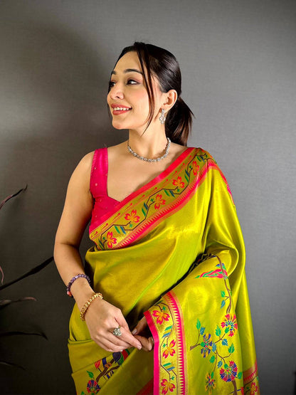 Opulent Minakari Paithani Tissue Pattu Saree