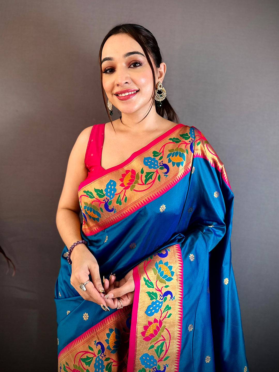 Royal Blue Soft Silk Minakari Pallu Pattu Saree