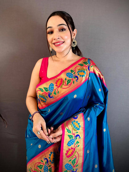 Royal Blue Soft Silk Minakari Pallu Pattu Saree