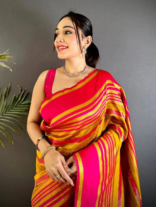 Radiant Satin Stripe Banarasi Katan Silk Pattu Saree