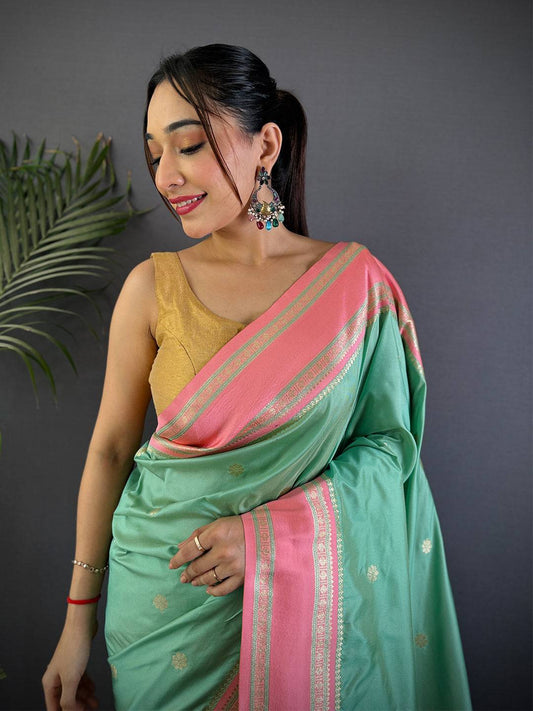 Pista Soft Silk Floral Butta Pattu Saree